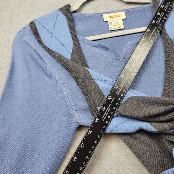 Vintage Talbots Womens Large Sweater Cardigan Argyle Silk Blend Preppy Blue Gray - Picture 9 of 10